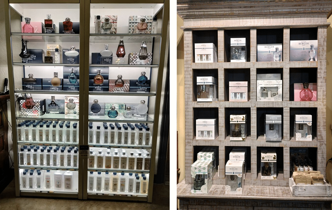 Scents and samples display at the Furniture Source International furniture showroom.