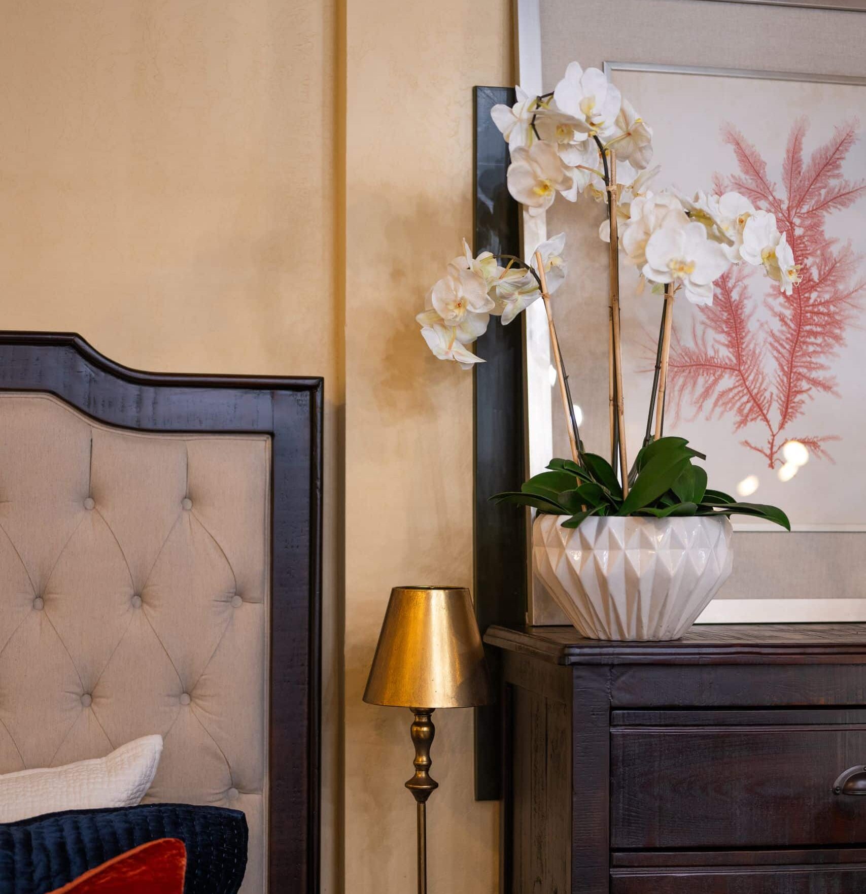 Bedroom display with bed and dresser